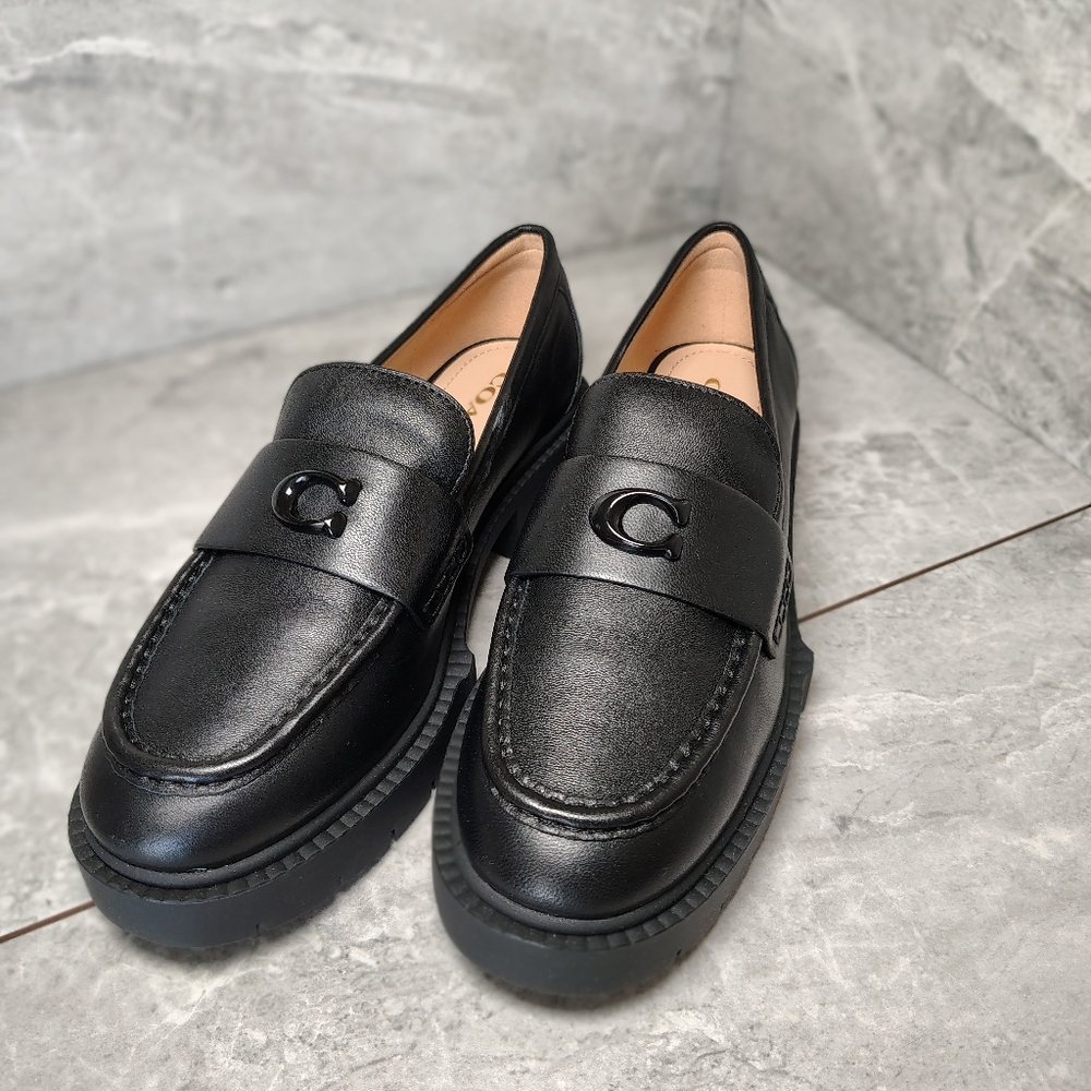 Coach Leah Loafer Black Leather Lug Sole 8B NIB CB990 NWT New Never Worn